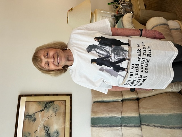 Sonia, at her belated 94th birthday party, wearing a t-shirt about
US Supreme Court Justice Ketanji Brown Jackson, July 20, 2022.
